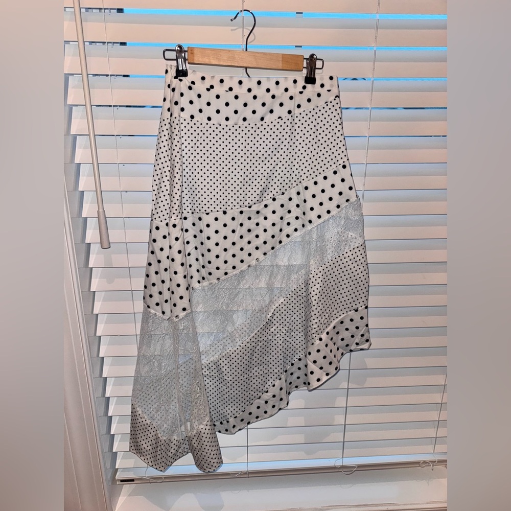 Polka Dot Asymmetrical Skirt - Black and White